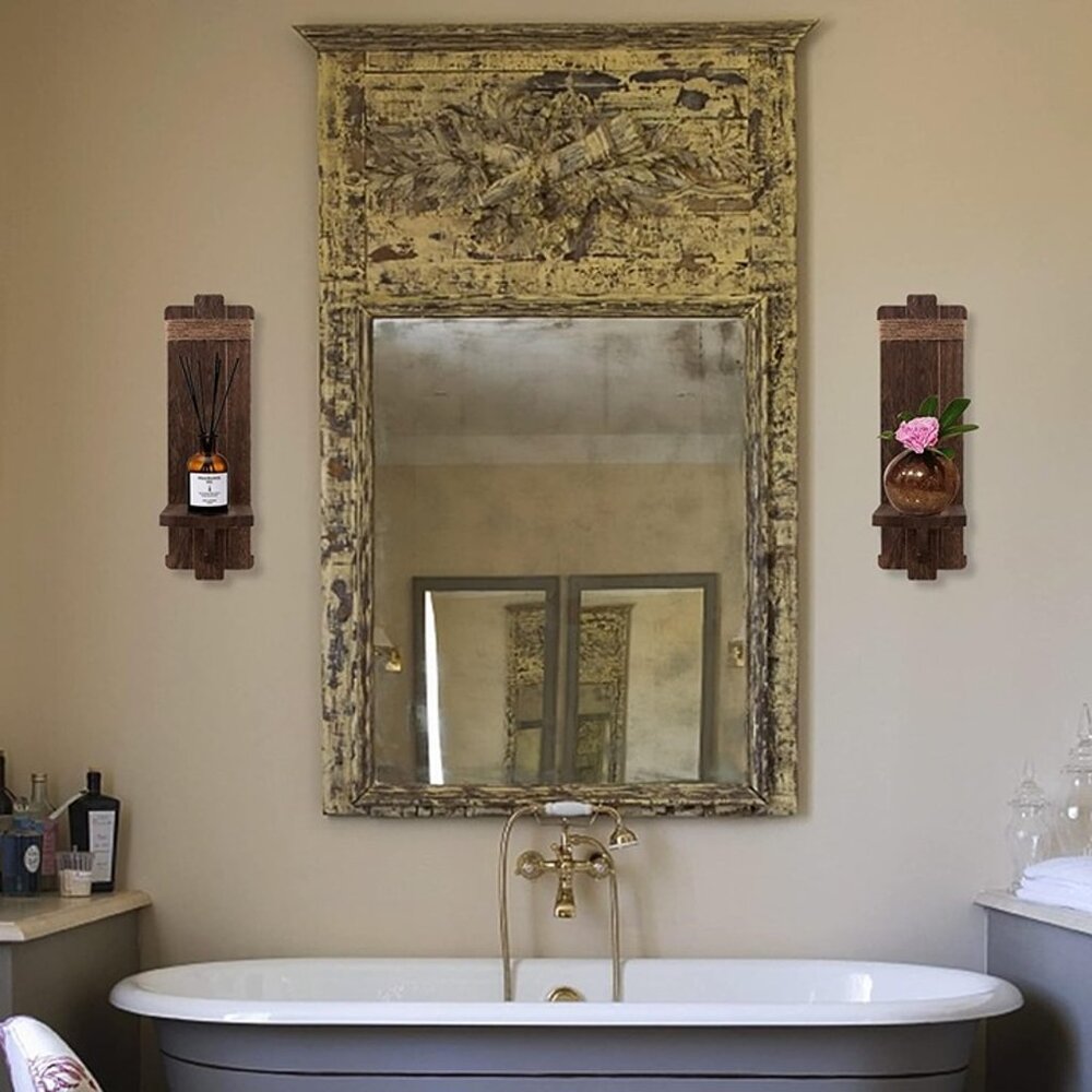 NEW  2Pcs Rustic Wall Hanging Candle Sconces- Farmhouse Wall Mounted Wooden - Picture 4 of 7